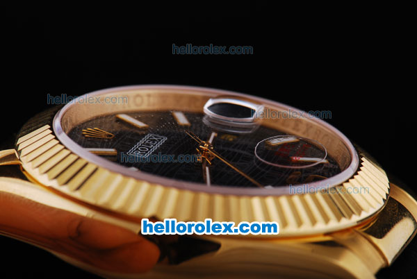 Rolex Datejust Automatic Gold Case with Black Dial-Black Leather Strap - Click Image to Close